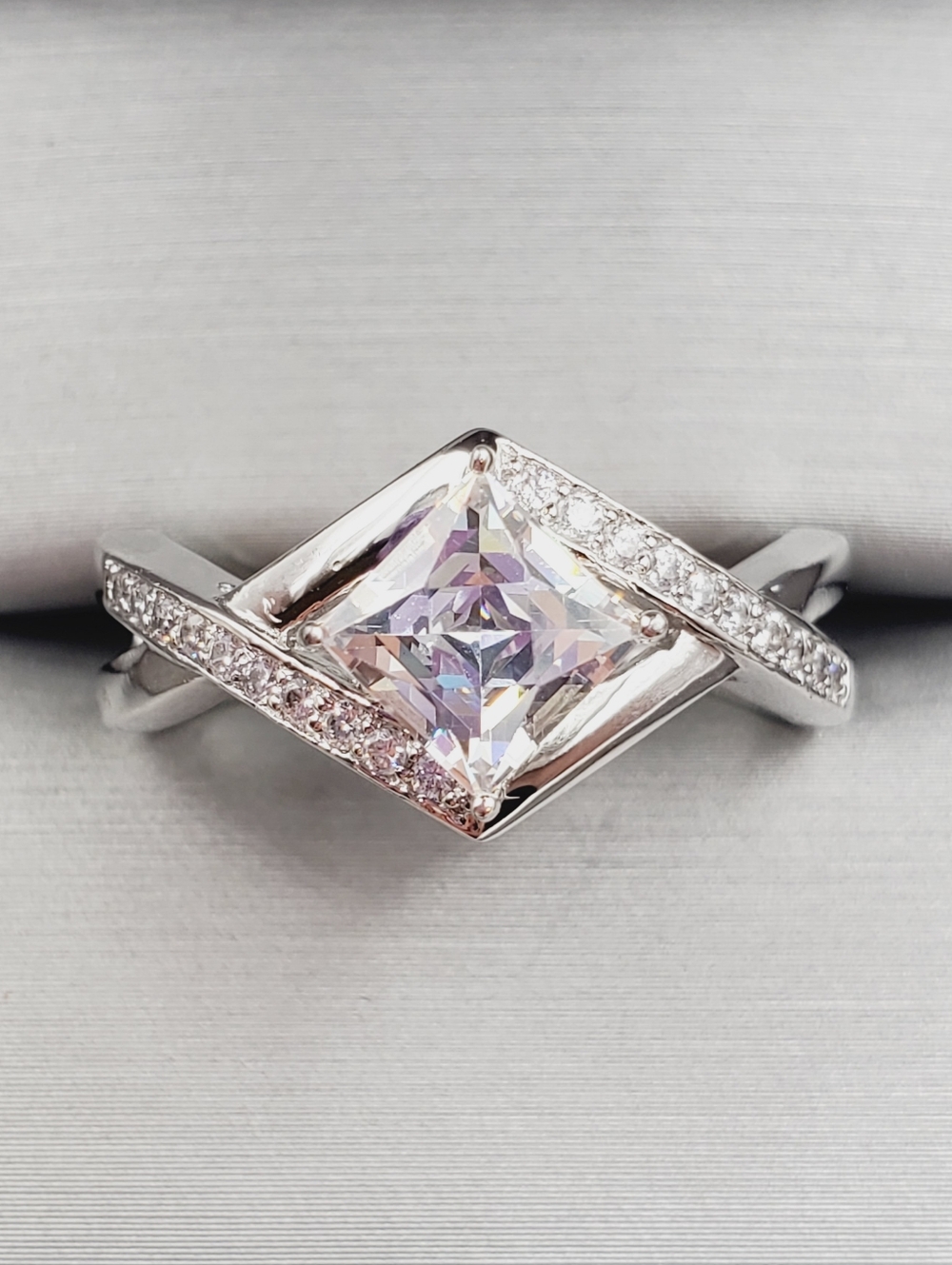 Sterling Silver Princess-Cut Statement Ring - Modern Square Band